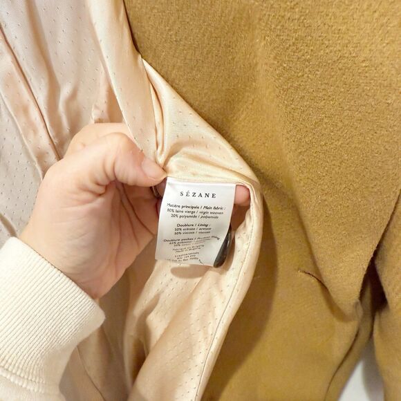 Sezane Johnson Wool Double Breasted Pea Coat Size 12 FR 44 Carmel Luxury Capsule - Picture 6 of 8